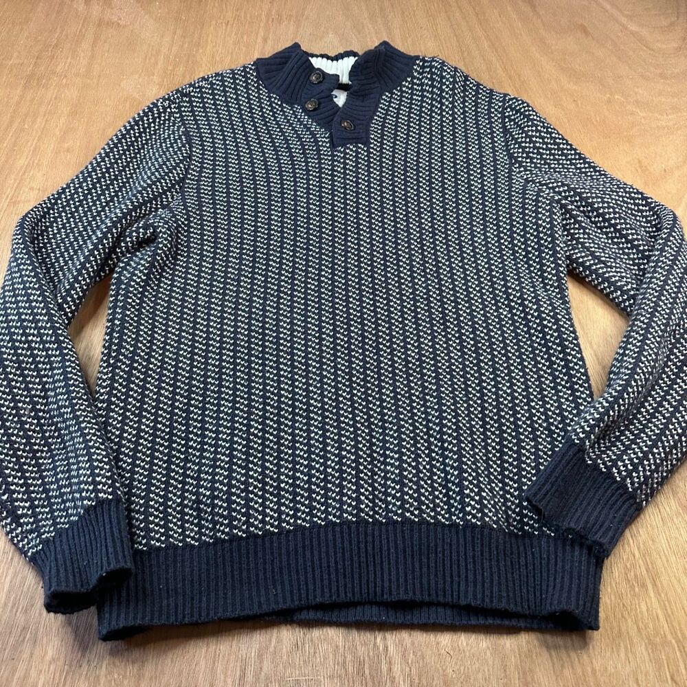 Old Navy Men’s Knit Henley Sweater Large Navy Cream Cotton Blend